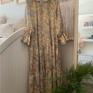 Yellow and Black Maxi Sundress with Bishop Sleeves